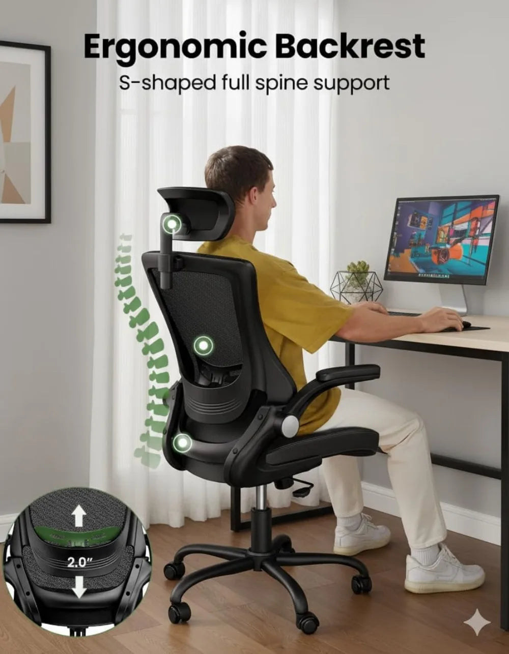 Ergonomic Mesh Office Chair With Adjustable Lumbar Support Armrests