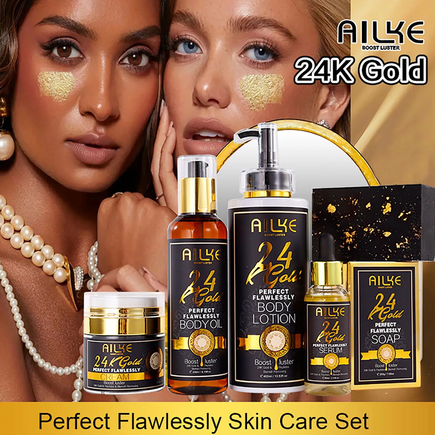 AILKE 24K Gold Collagen Whitening Skincare Anti Aging Set