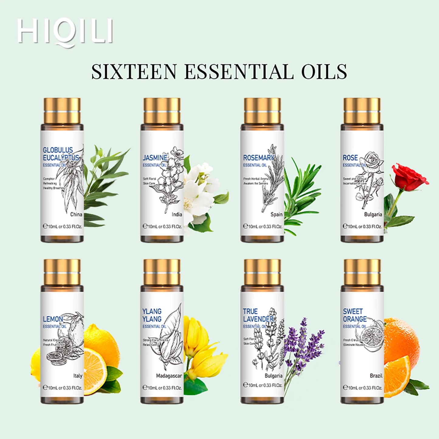 HIQILI Essential Oils Set Pure Lavender Eucalyptus Jasmine Mint