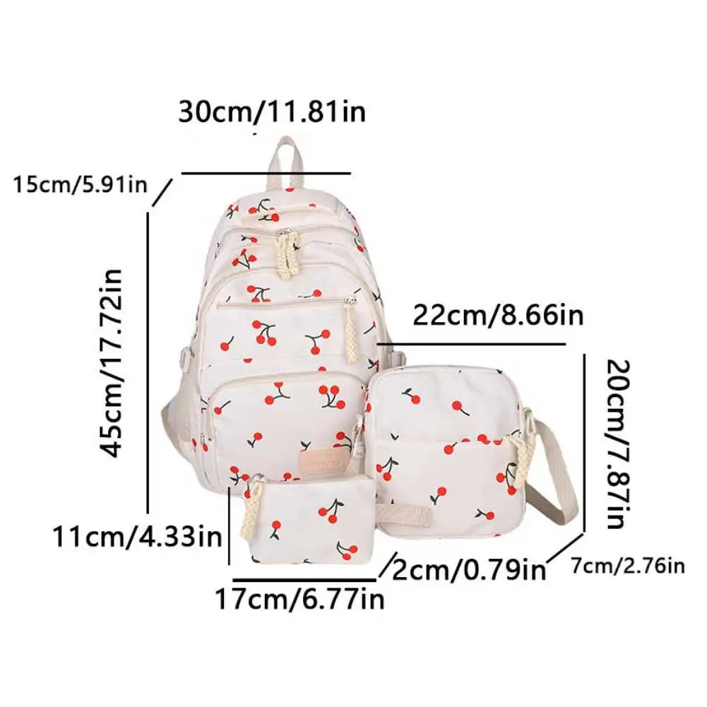 Shunmaii Bow Print Backpack Set With Crossbody Bag Purse