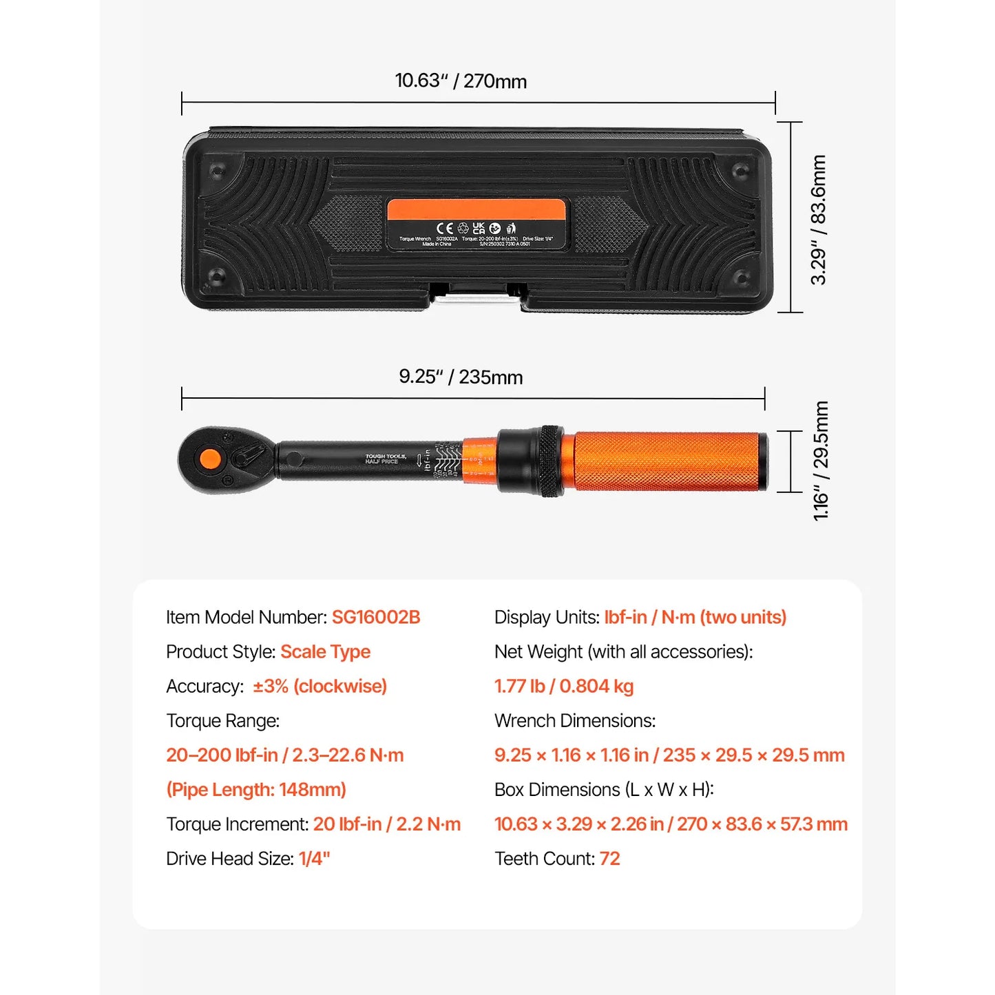 SucceBuy Torque Wrench Set Drive Click Torque Wrench Dual Direction