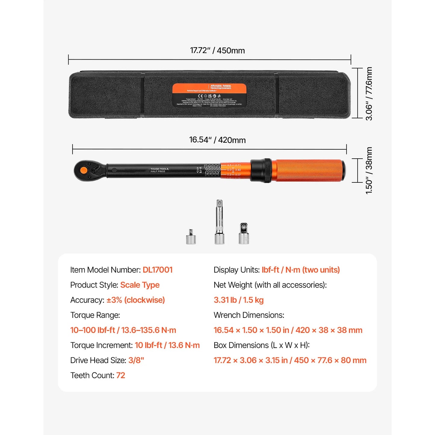 SucceBuy Torque Wrench Set Drive Click Torque Wrench Dual Direction