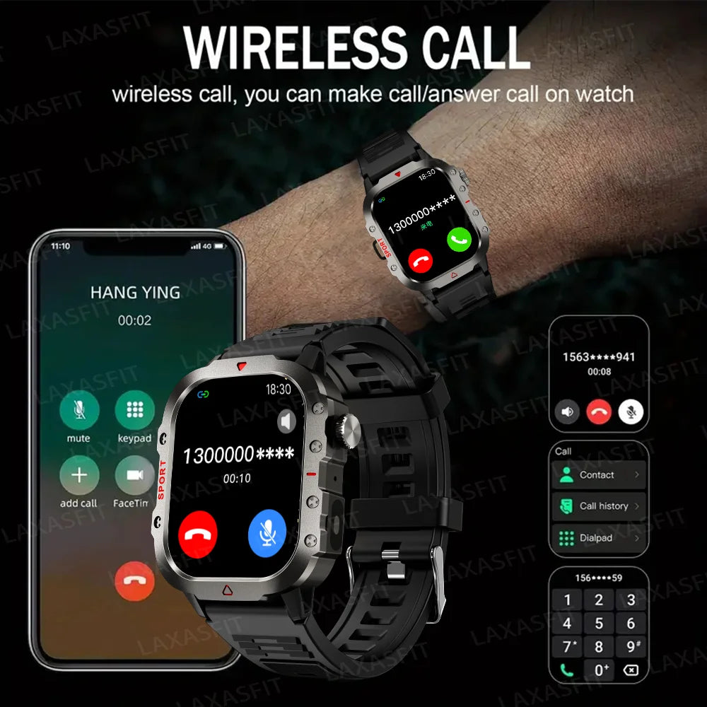 LAXASFIT Smart Watch Bluetooth Voice Call Health Monitor LED Flashlight