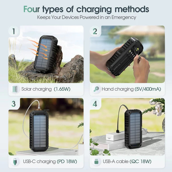 40,000mAh Solar Power Bank With Hand Crank And Cables