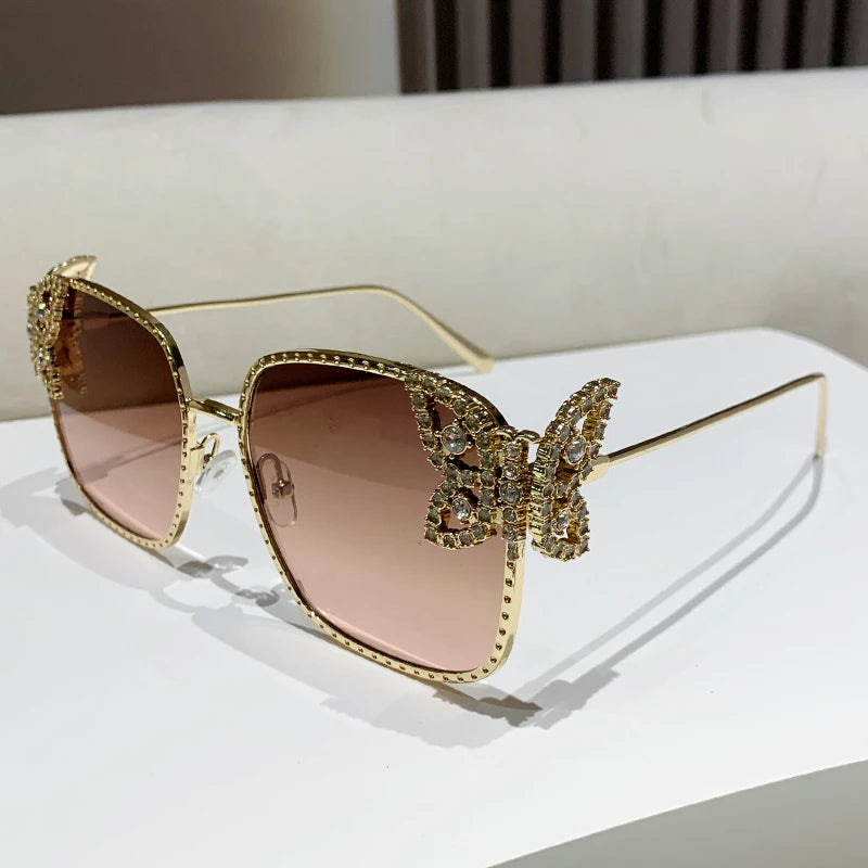 Women's Butterfly Diamond Sunglasses With Square Frame