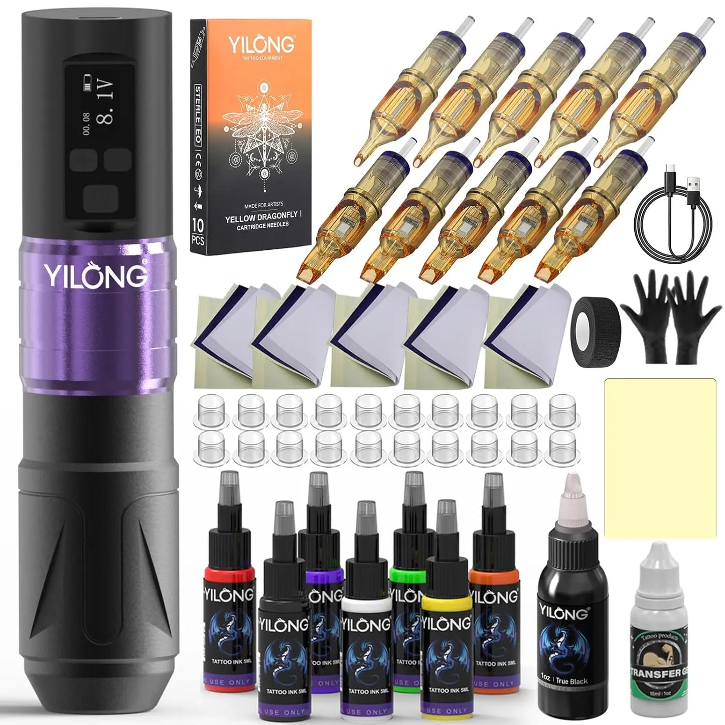 YILONG Wireless Rotary Tattoo Pen Kit With Power Supply