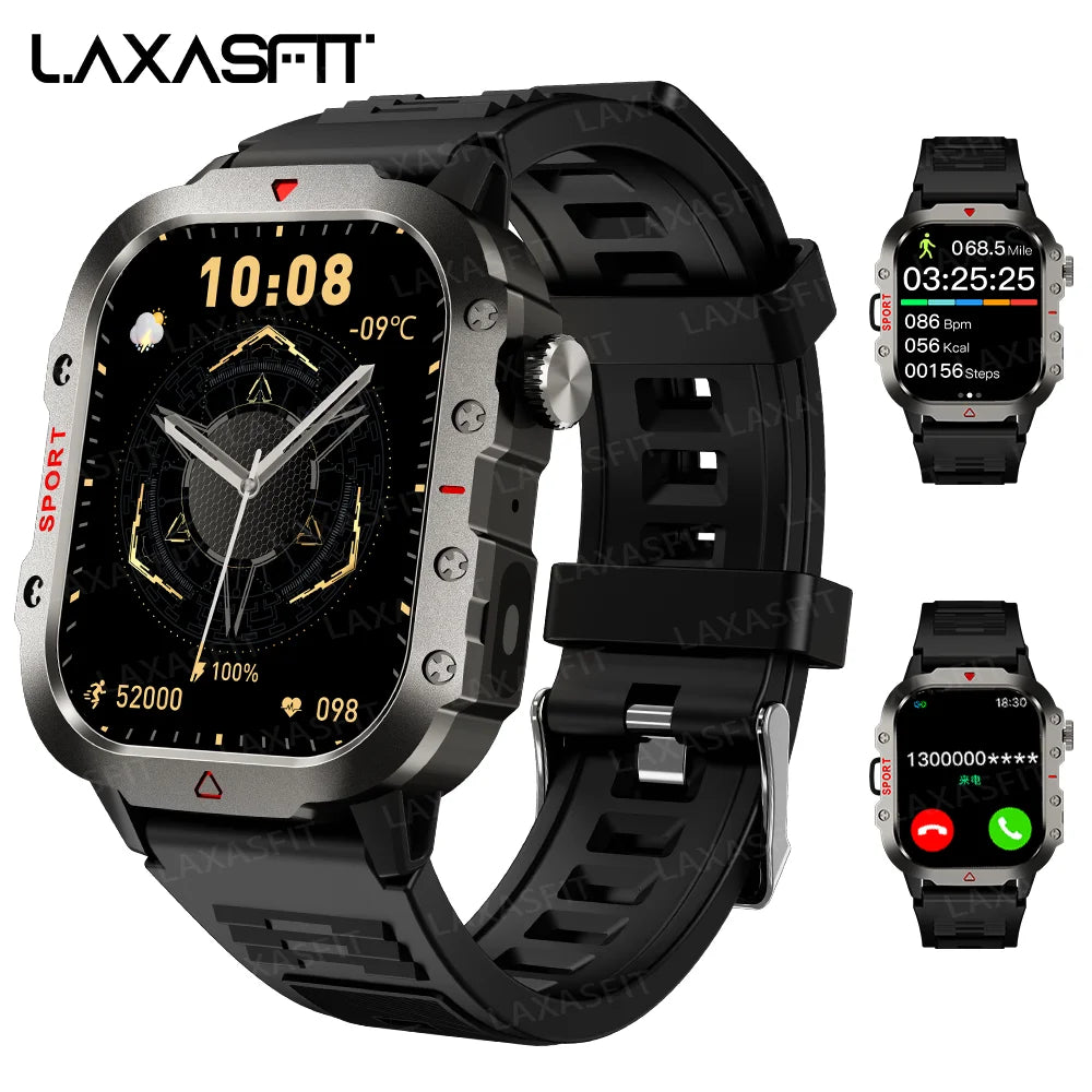 LAXASFIT Smart Watch Bluetooth Voice Call Health Monitor LED Flashlight