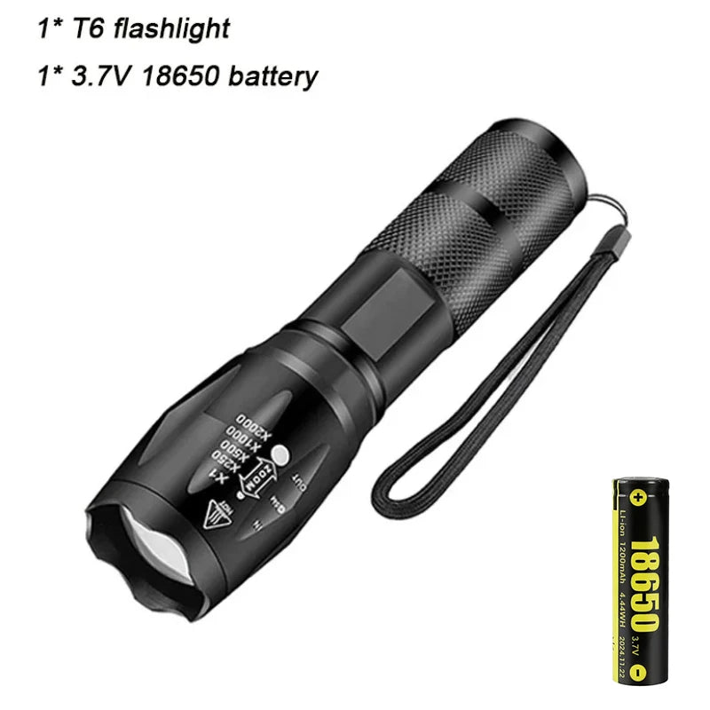 T6 Portable LED Flashlight 18650 Rechargeable 5 Modes Zoom Waterproof