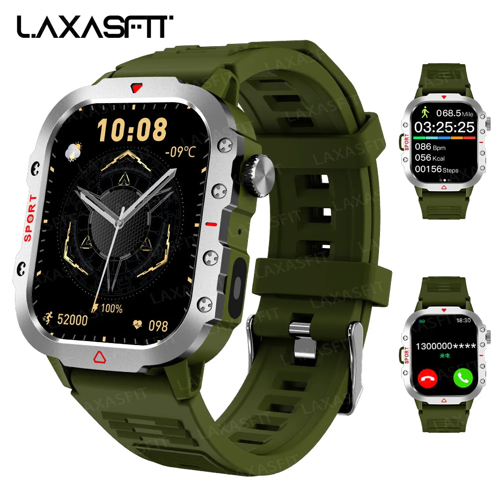 LAXASFIT Smart Watch Bluetooth Voice Call Health Monitor LED Flashlight