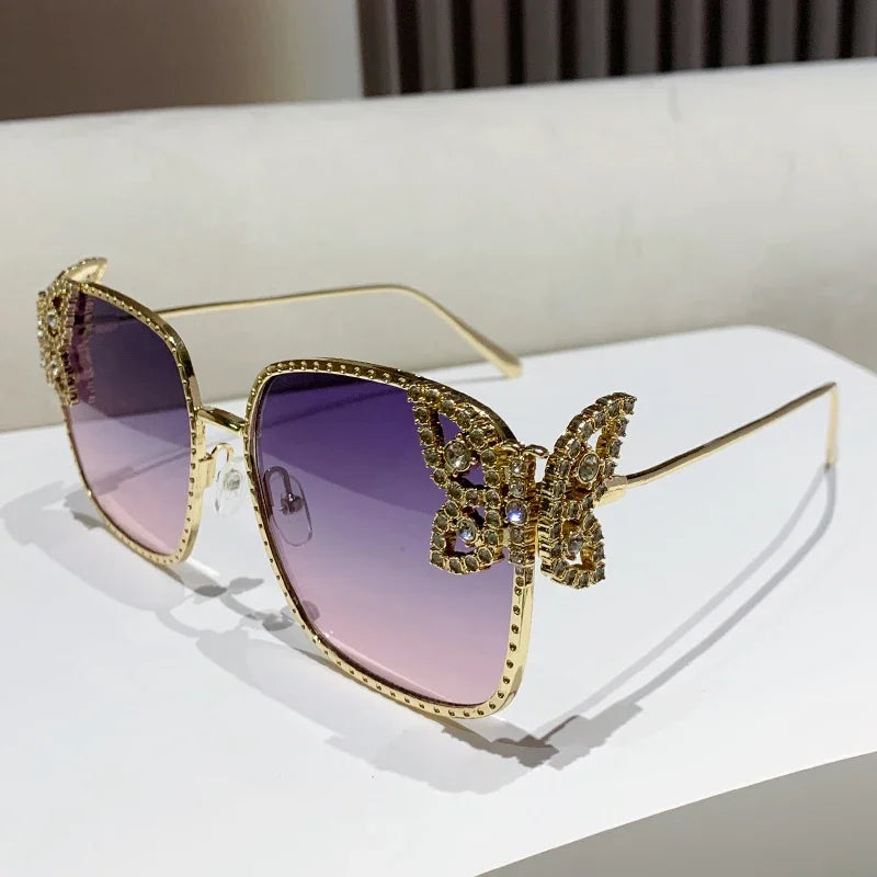 Women's Butterfly Diamond Sunglasses With Square Frame
