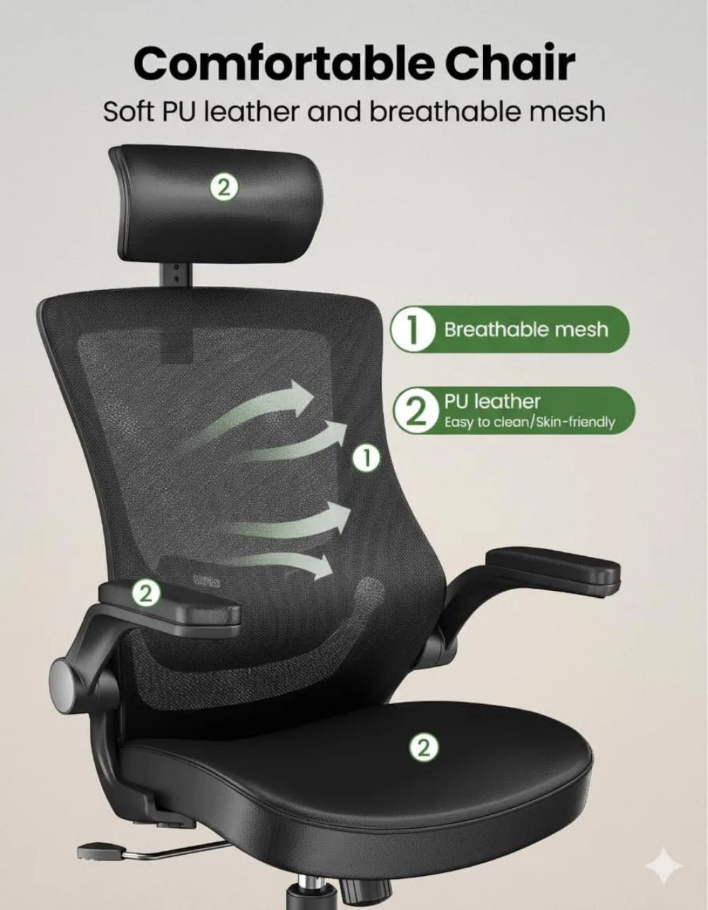 Ergonomic Mesh Office Chair With Adjustable Lumbar Support Armrests