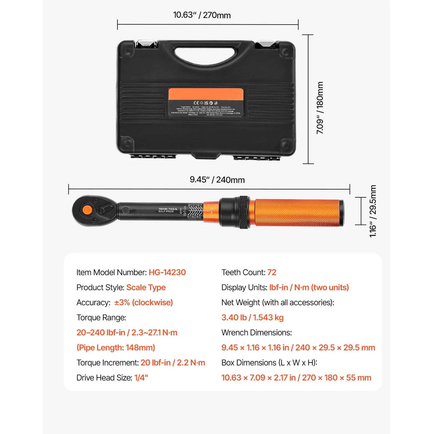 SucceBuy Torque Wrench Set Drive Click Torque Wrench Dual Direction