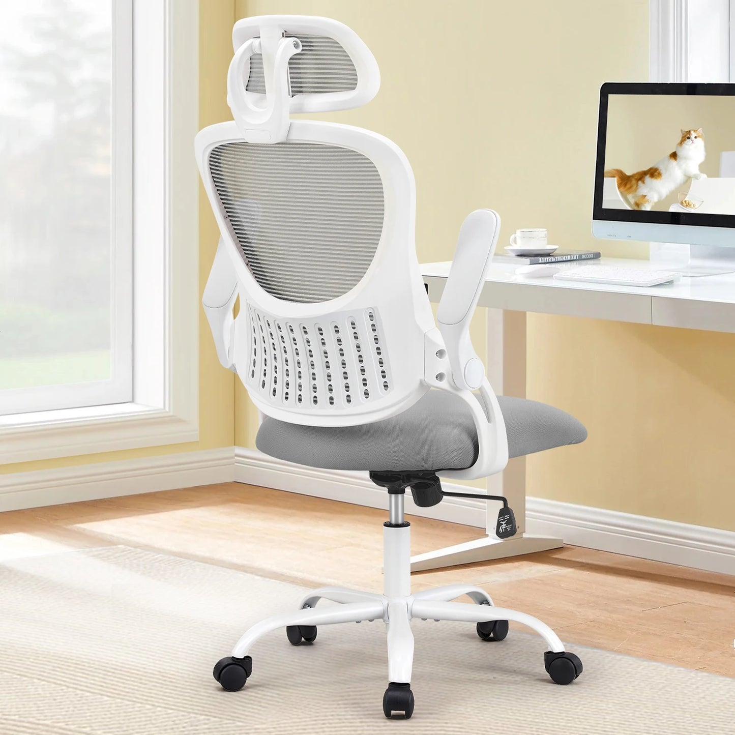 JHK Mesh Ergonomic Office Chair With Flip-Up Arms For Comfort