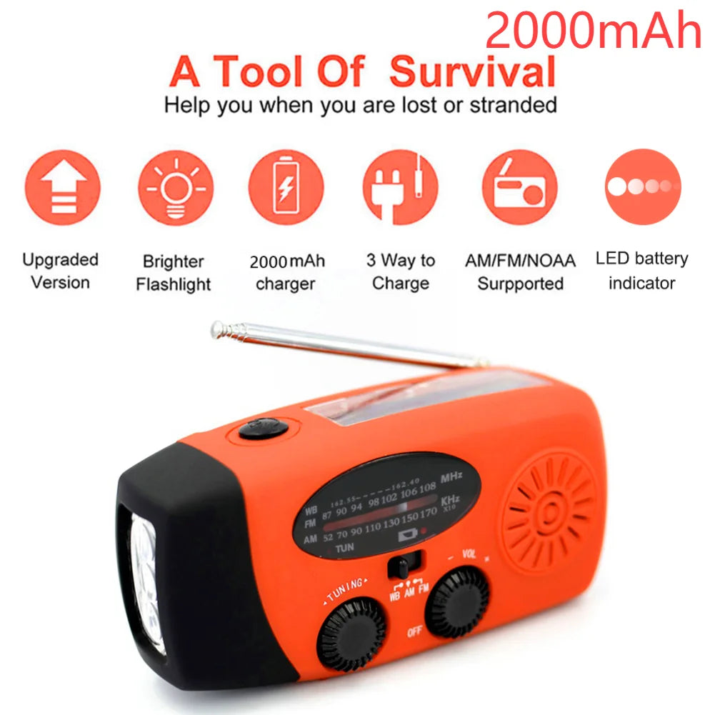 Takezero Solar Power Hand Crank Radio With LED Flashlight