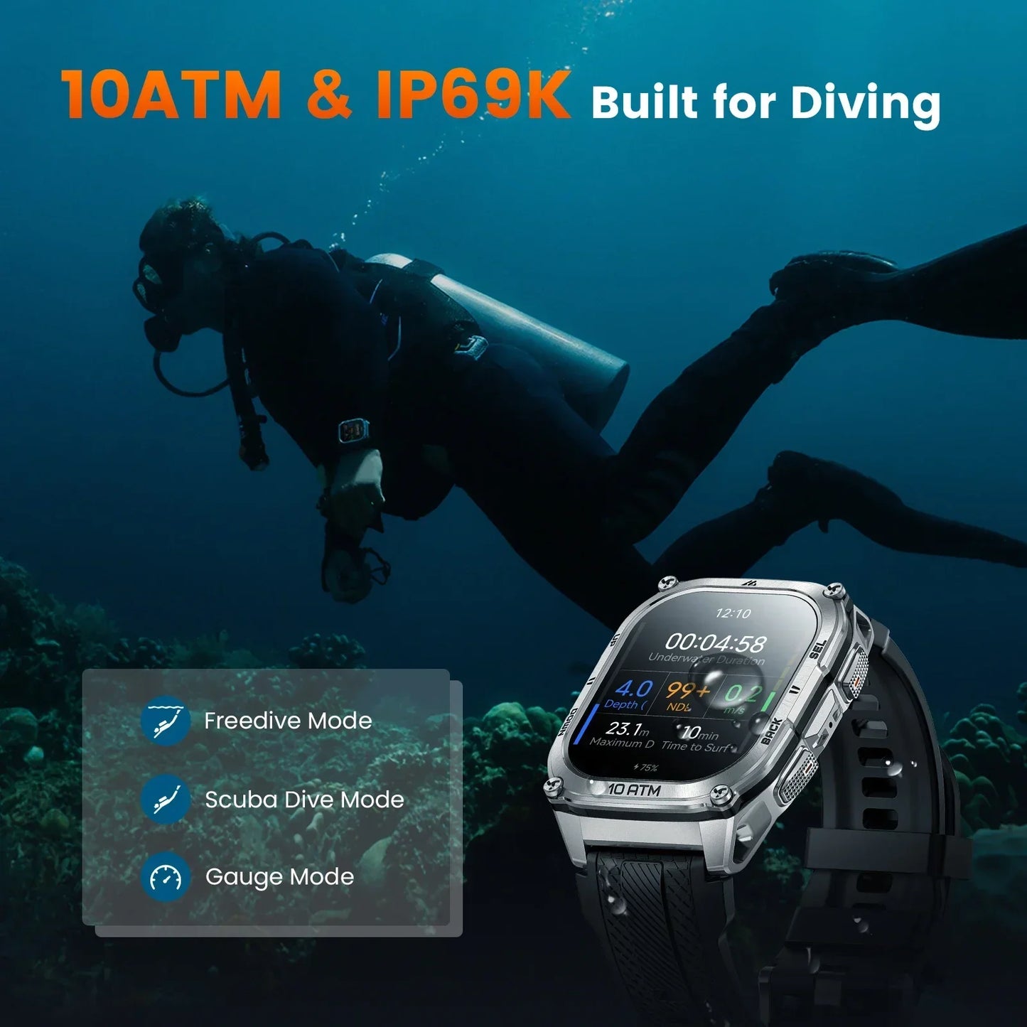 KOSPET Tank M4 Smartwatch GPS 10ATM Waterproof Android iOS
