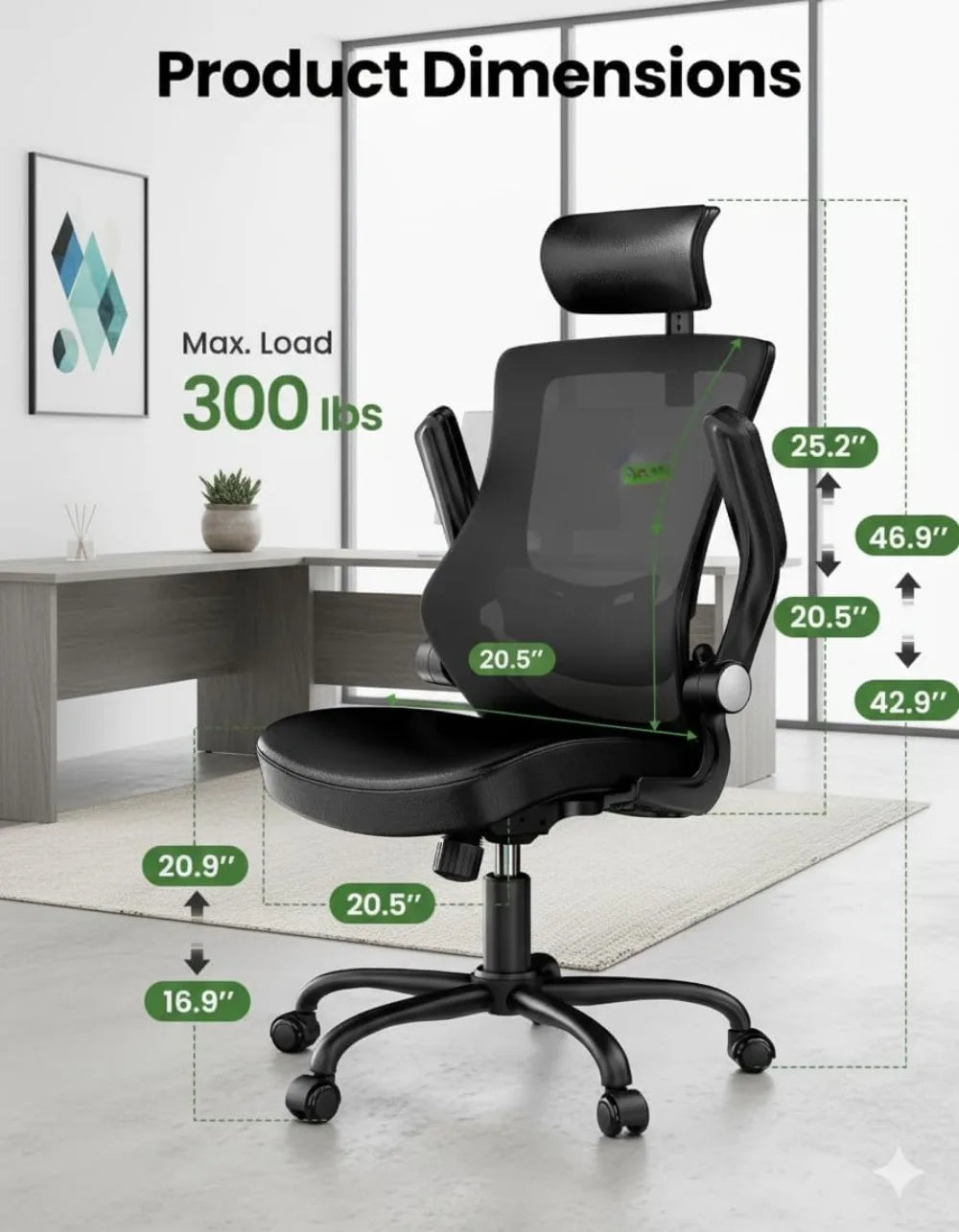 Ergonomic Mesh Office Chair With Adjustable Lumbar Support Armrests