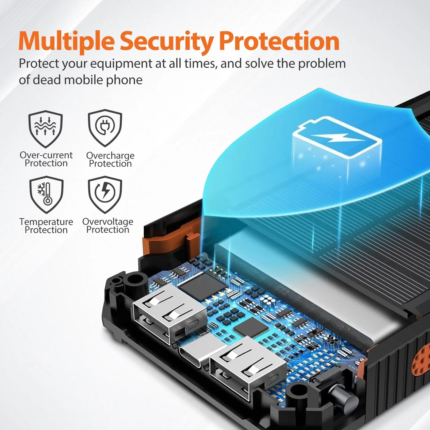 Hik 20000mAh Solar Charger Power Bank Dual USB Waterproof Flashlight