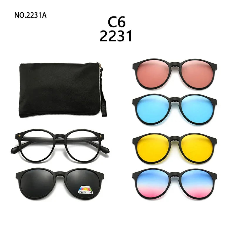 NINJONA 6in1 Polarized Magnetic ClipOn Sunglasses for Men and Women