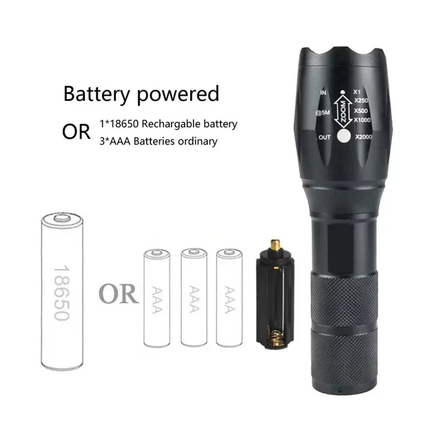 T6 Portable LED Flashlight 18650 Rechargeable 5 Modes Zoom Waterproof