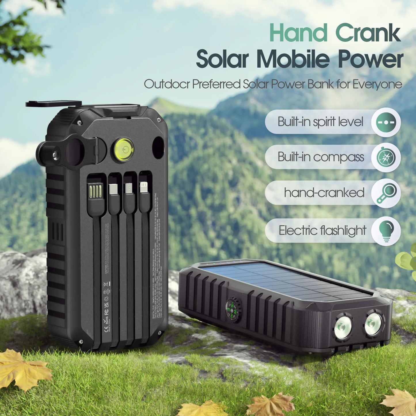 40,000mAh Solar Power Bank With Hand Crank And Cables