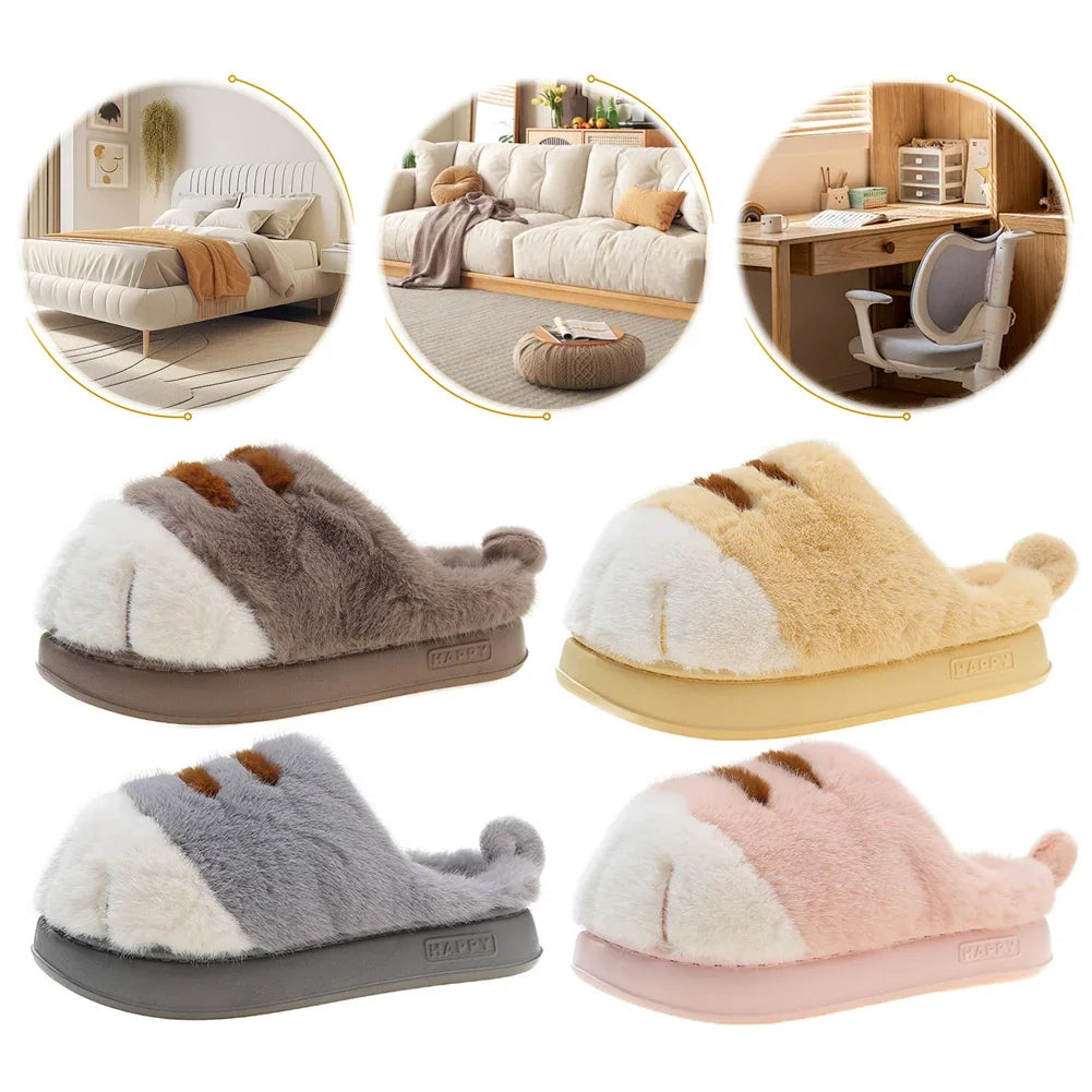 Guangdong Cat Paw Plush Slippers Indoor Cozy Warm House Shoes
