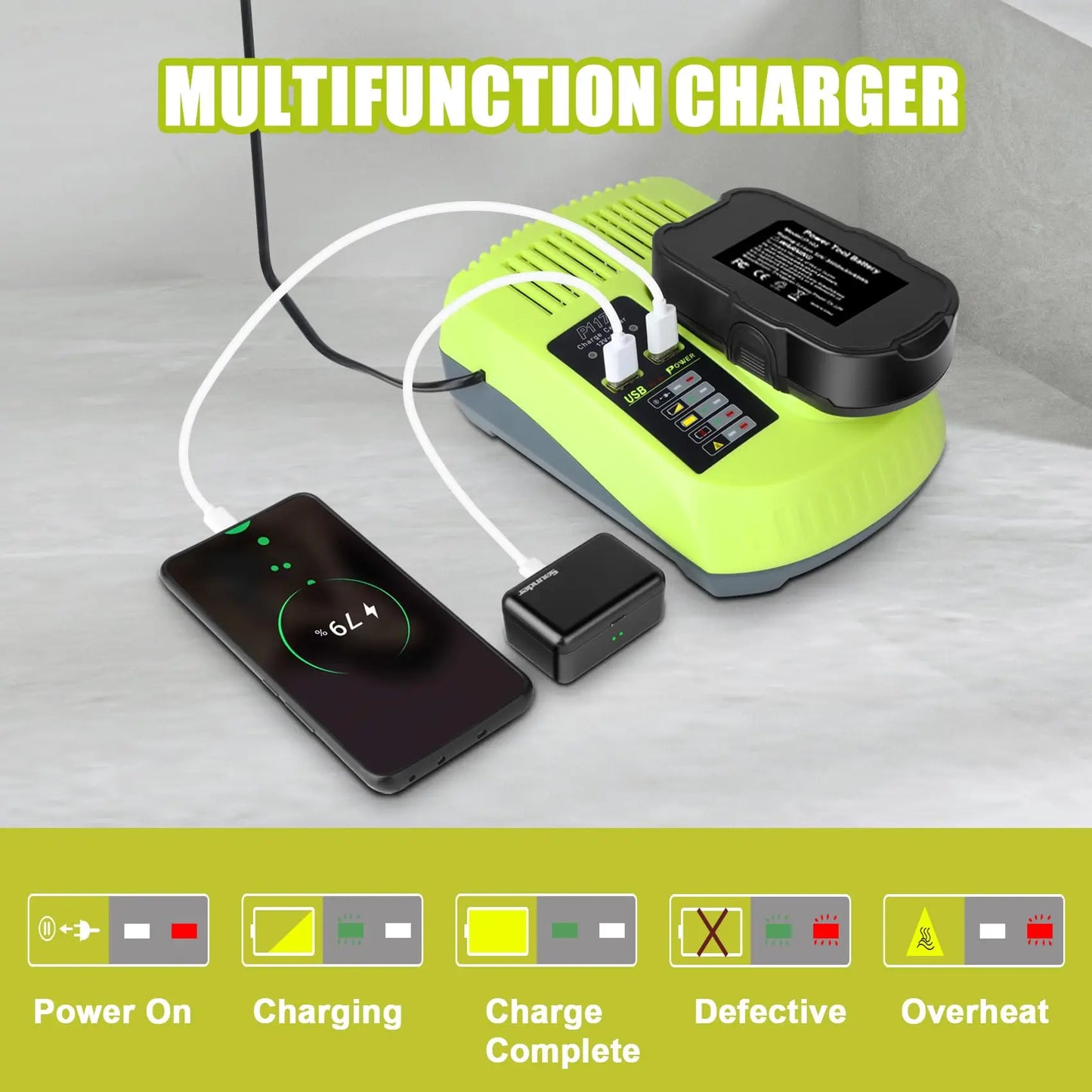 REACELL 2-Pack 3.5Ah Ryobi 18V Battery Charger Set ONE Plus