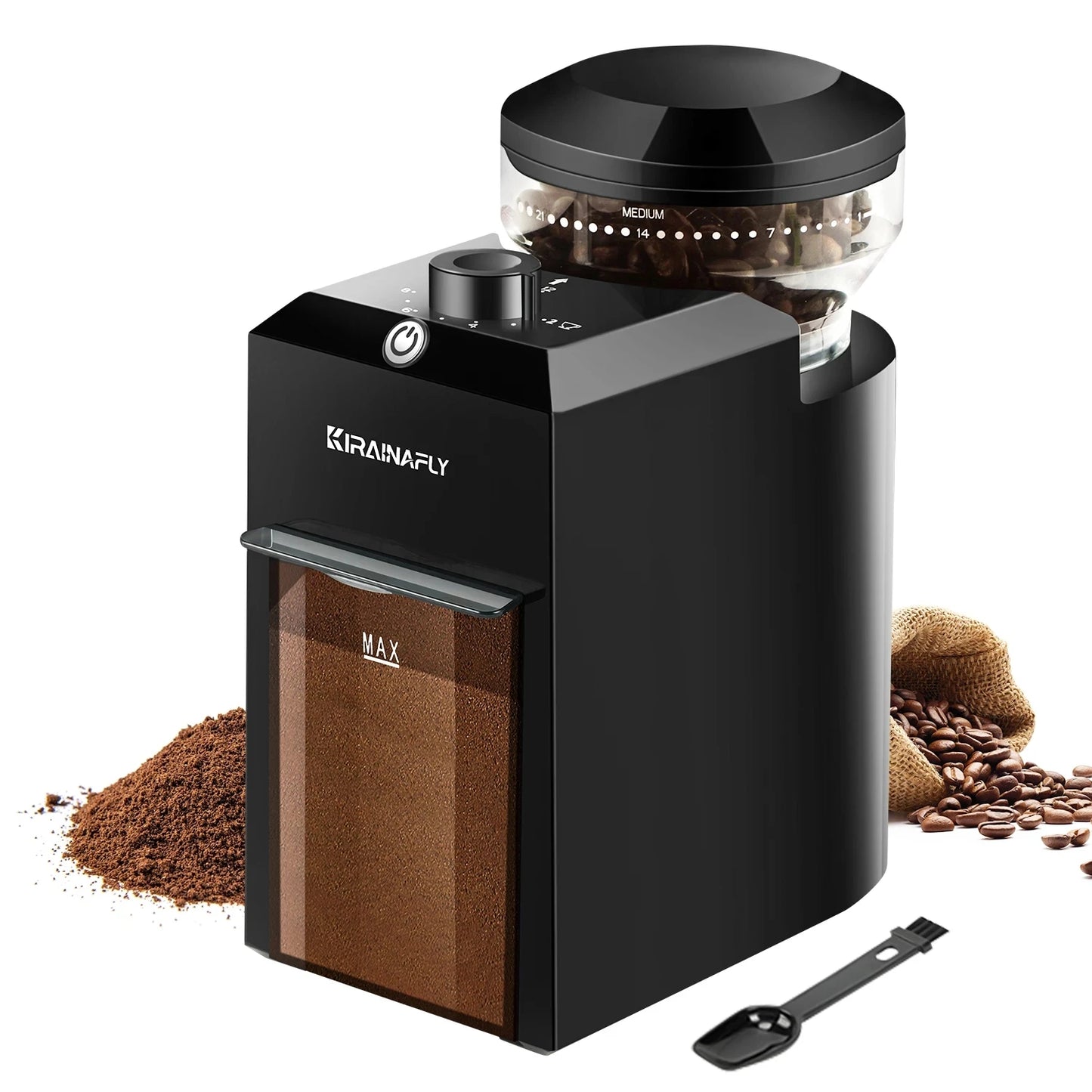 KIRAINAFLY Automatic Burr Mill Coffee Grinder With Adjustable Gears