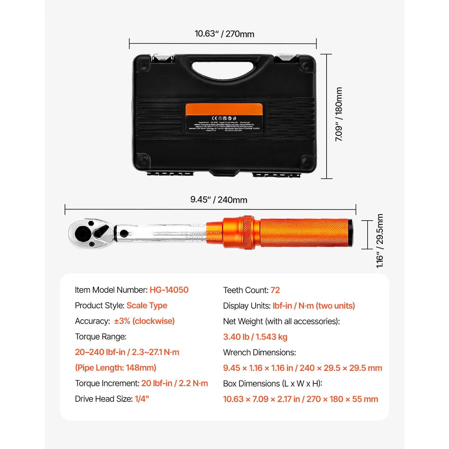 SucceBuy Torque Wrench Set Drive Click Torque Wrench Dual Direction