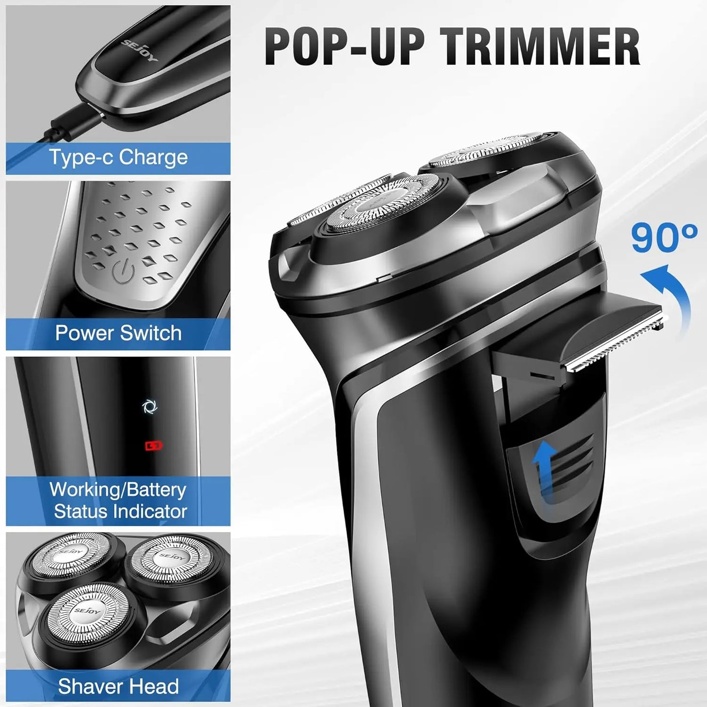 Sejoy Electric Shaver for Men Cordless Waterproof Razor Trimmer
