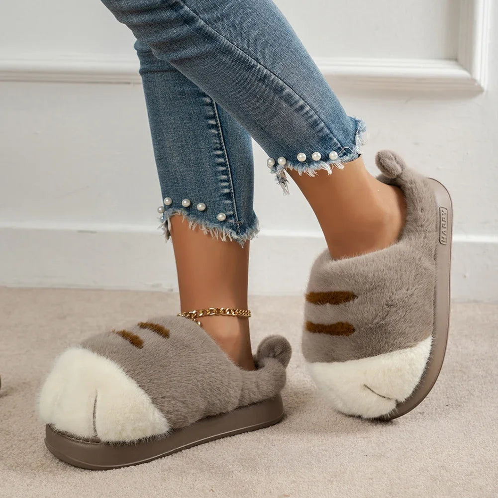 Guangdong Cat Paw Plush Slippers Indoor Cozy Warm House Shoes