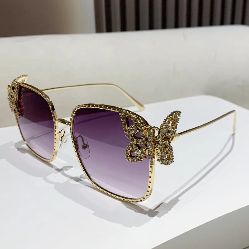 Women's Butterfly Diamond Sunglasses With Square Frame