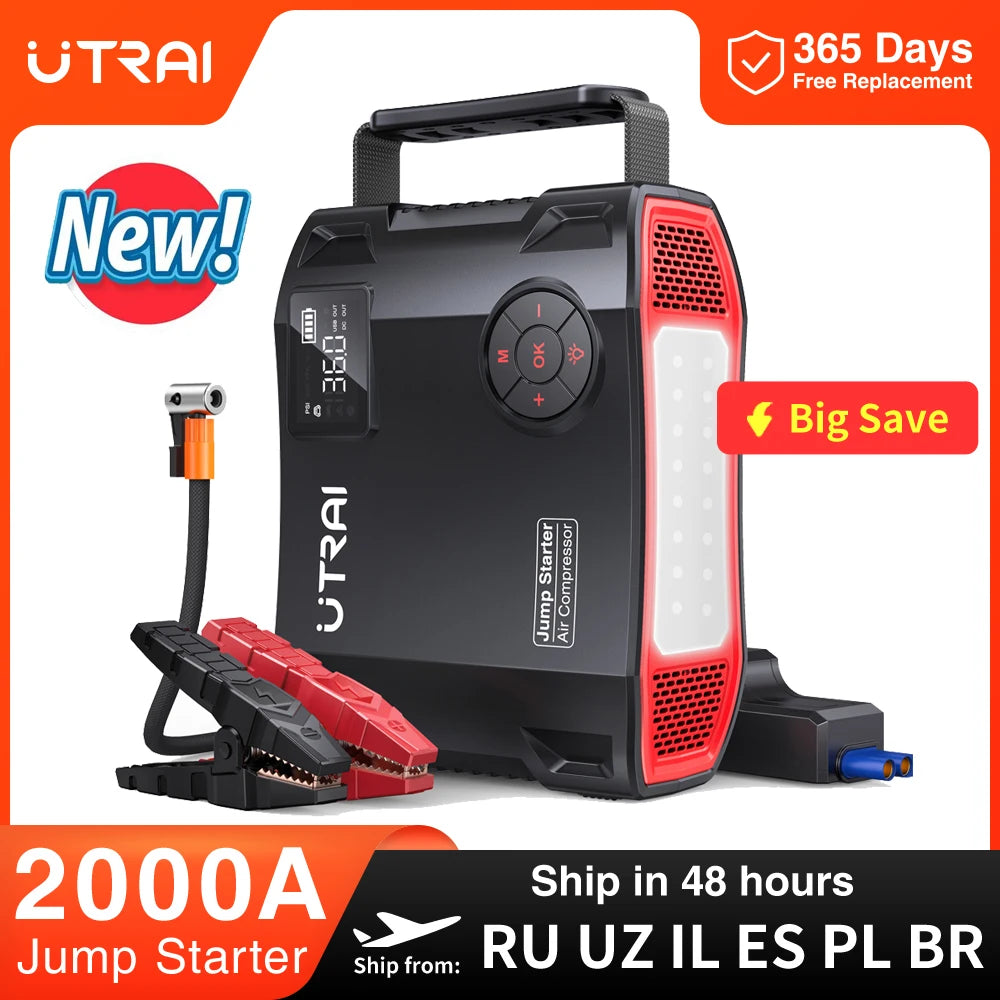 UTRAI 4-In-1 Jump Starter Power Bank 2000A With Air Compressor