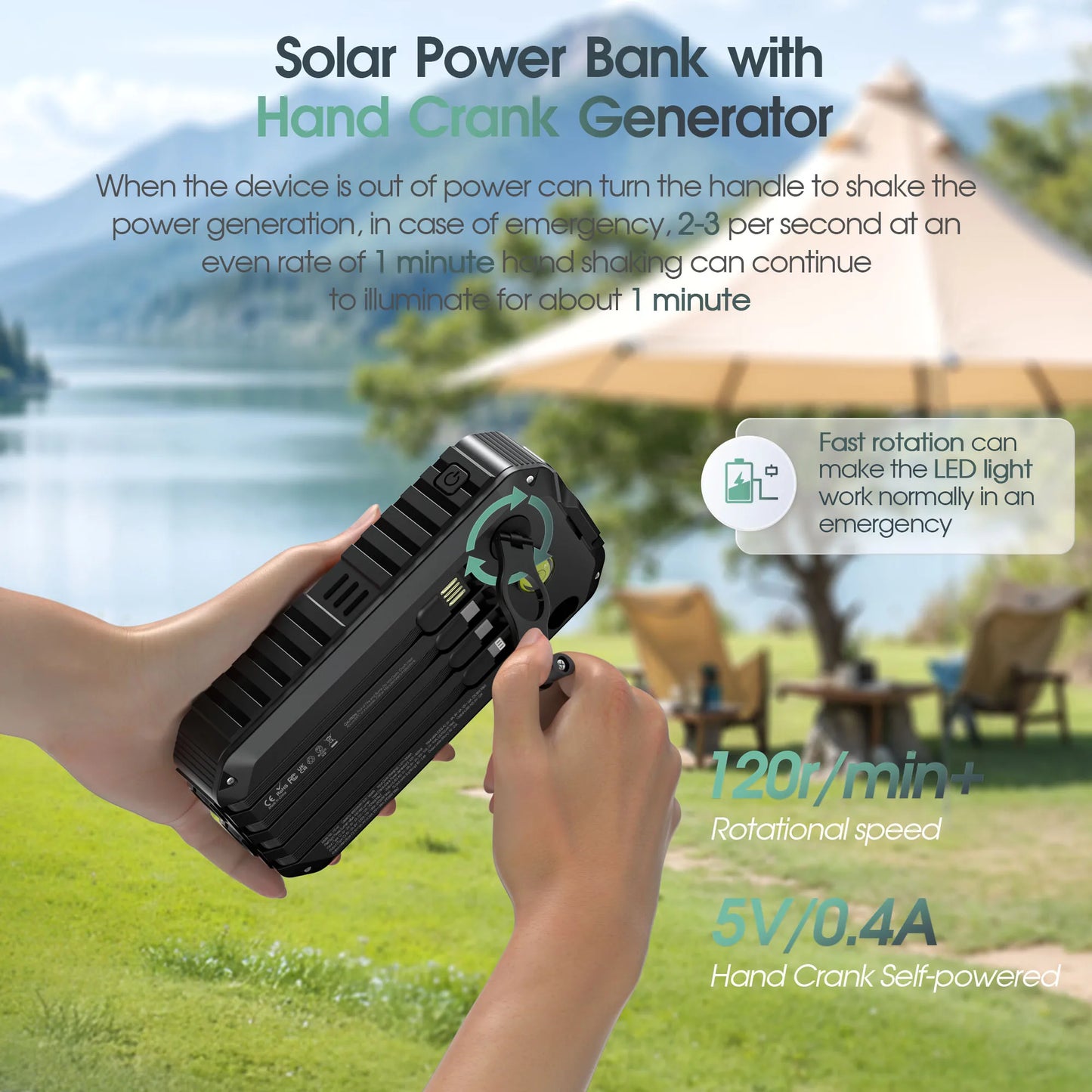 40,000mAh Solar Power Bank With Hand Crank And Cables