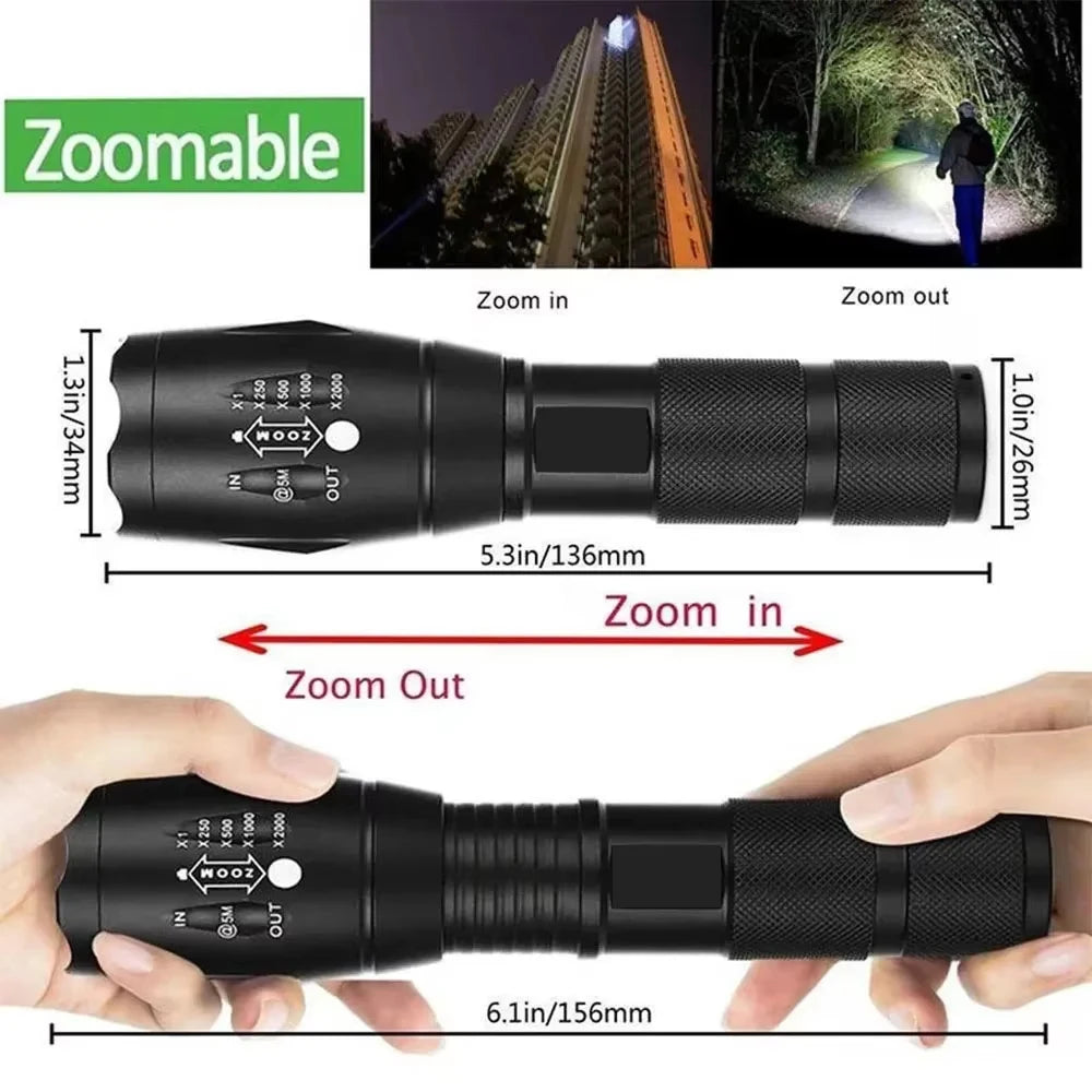 T6 Portable LED Flashlight 18650 Rechargeable 5 Modes Zoom Waterproof