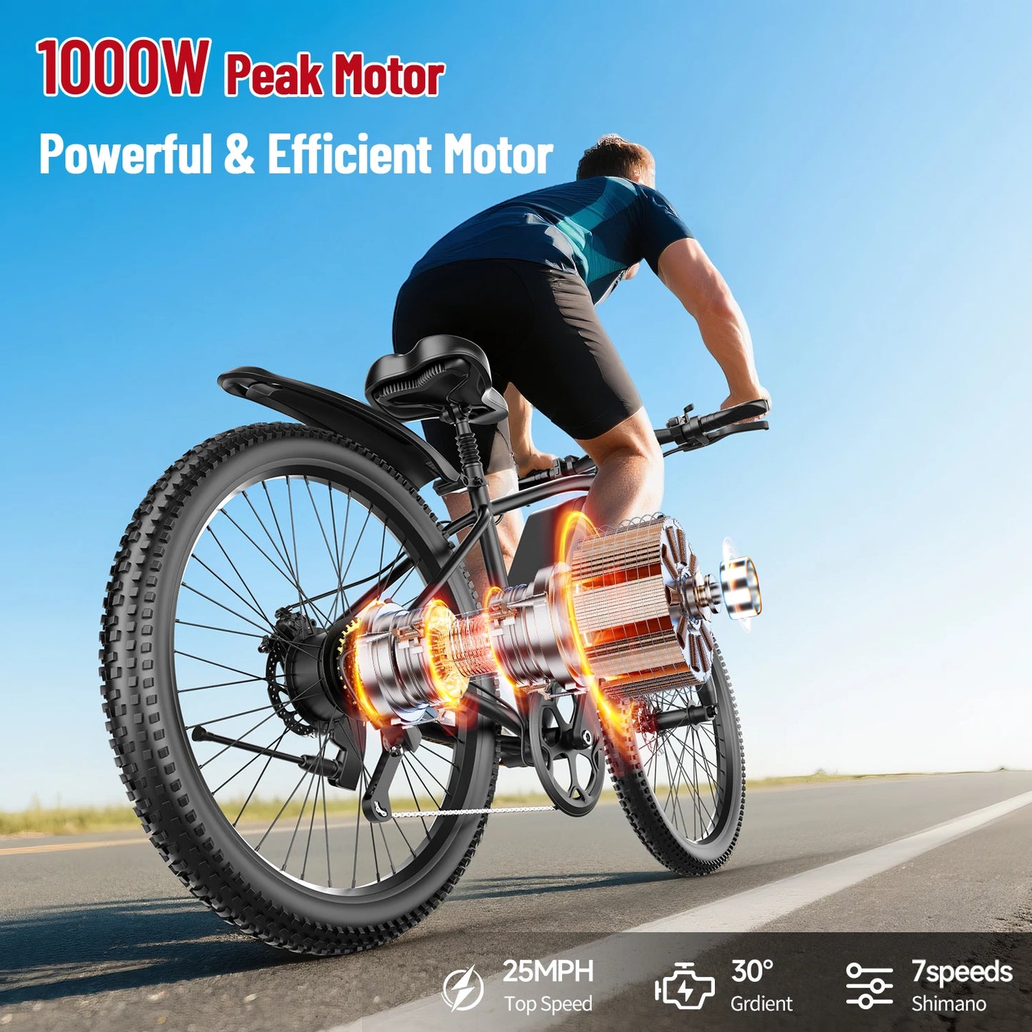 X-koala Electric Mountain Bike 1000W Peak Motor 25 MPH