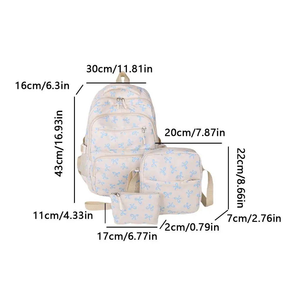 Shunmaii Bow Print Backpack Set With Crossbody Bag Purse