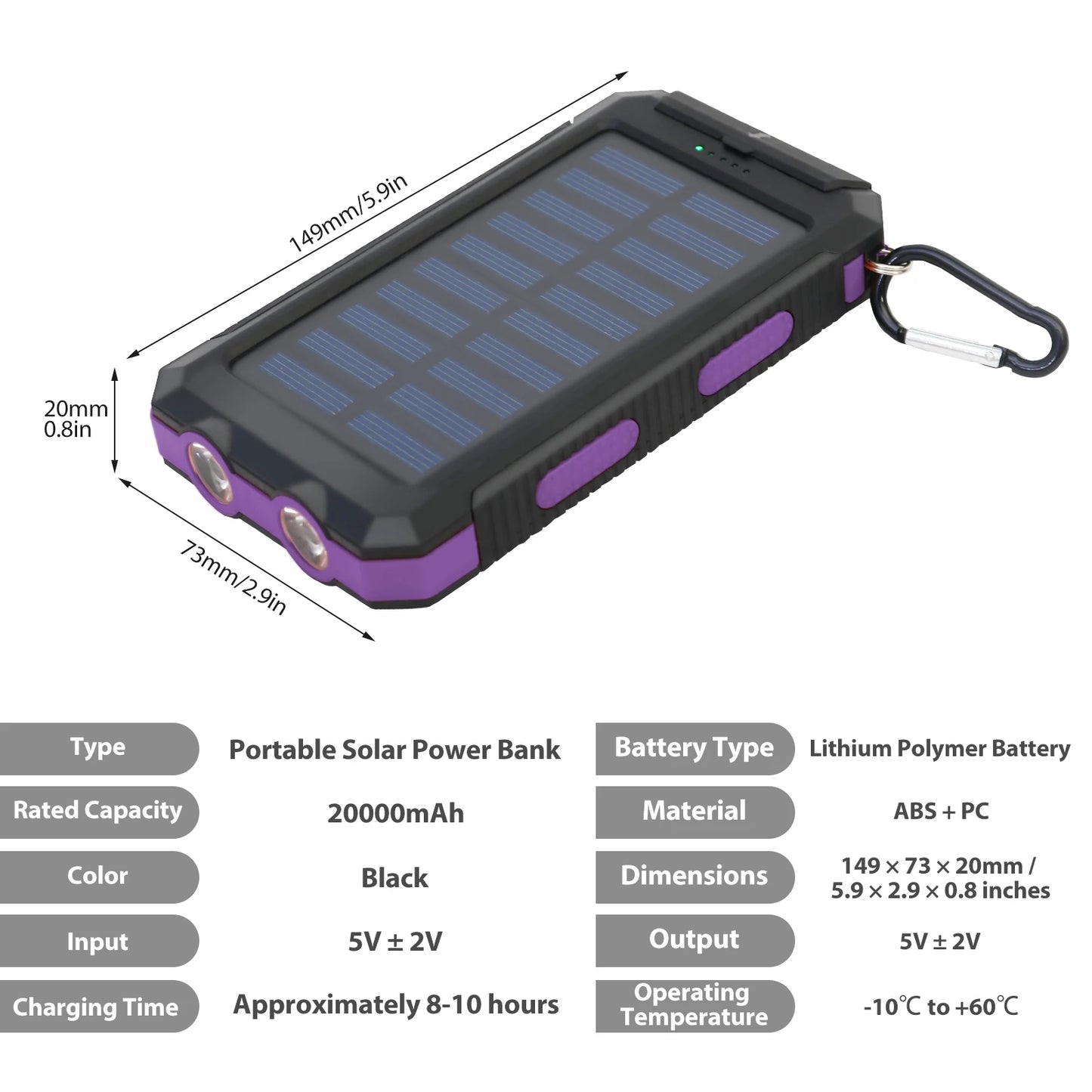 Hik 20000mAh Solar Charger Power Bank Dual USB Waterproof Flashlight
