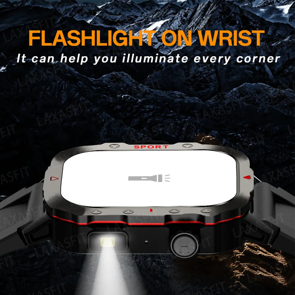 LAXASFIT Smart Watch Bluetooth Voice Call Health Monitor LED Flashlight