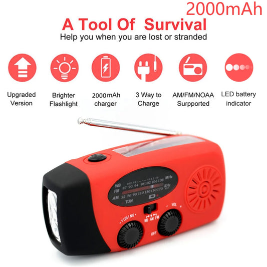 Takezero Solar Power Hand Crank Radio With LED Flashlight
