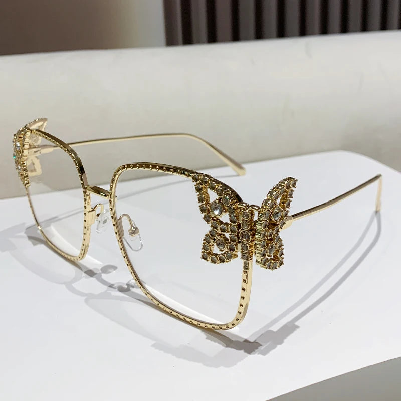 Women's Butterfly Diamond Sunglasses With Square Frame