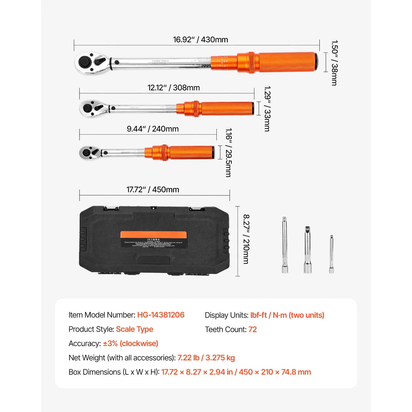 SucceBuy Torque Wrench Set Drive Click Torque Wrench Dual Direction