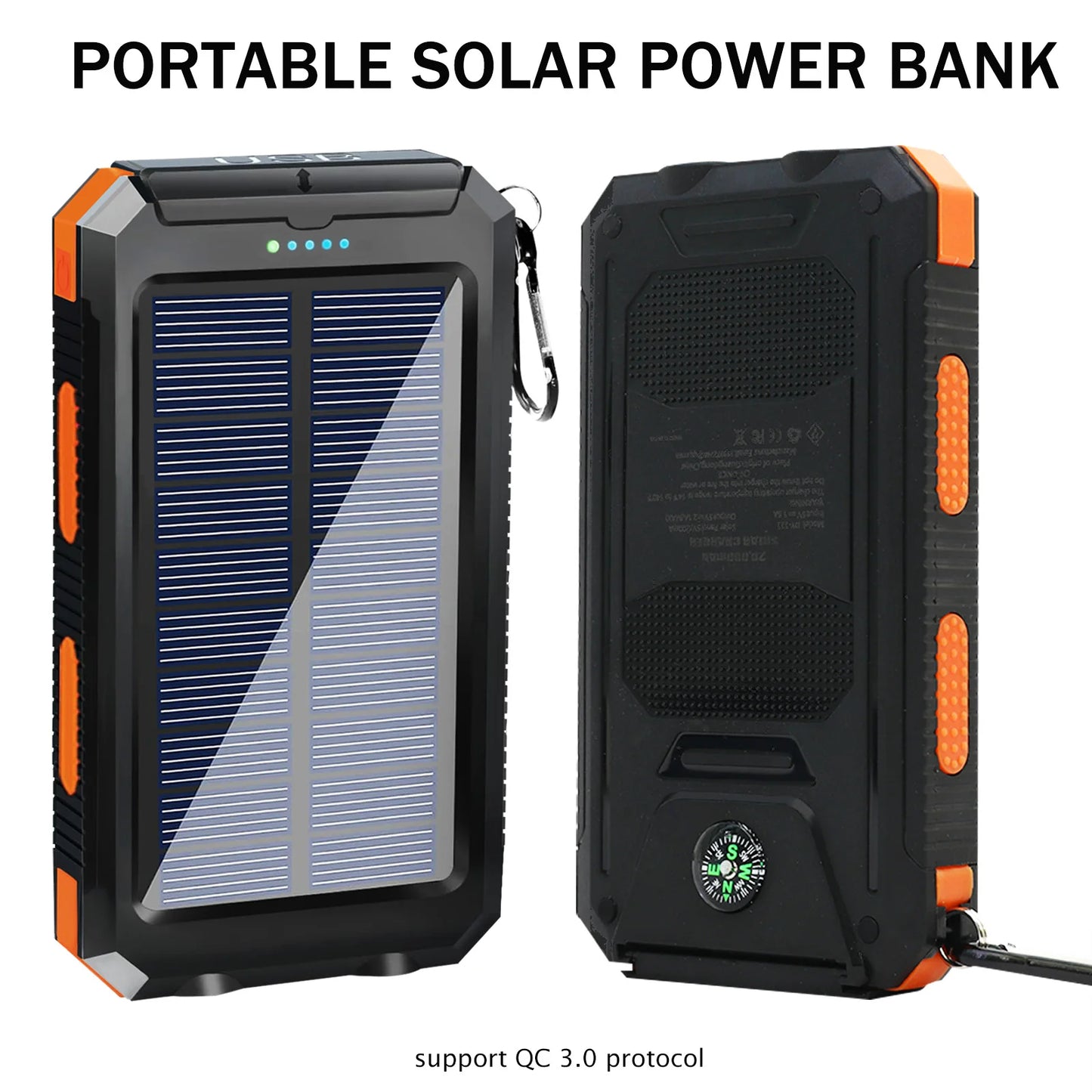 Hik 20000mAh Solar Charger Power Bank Dual USB Waterproof Flashlight