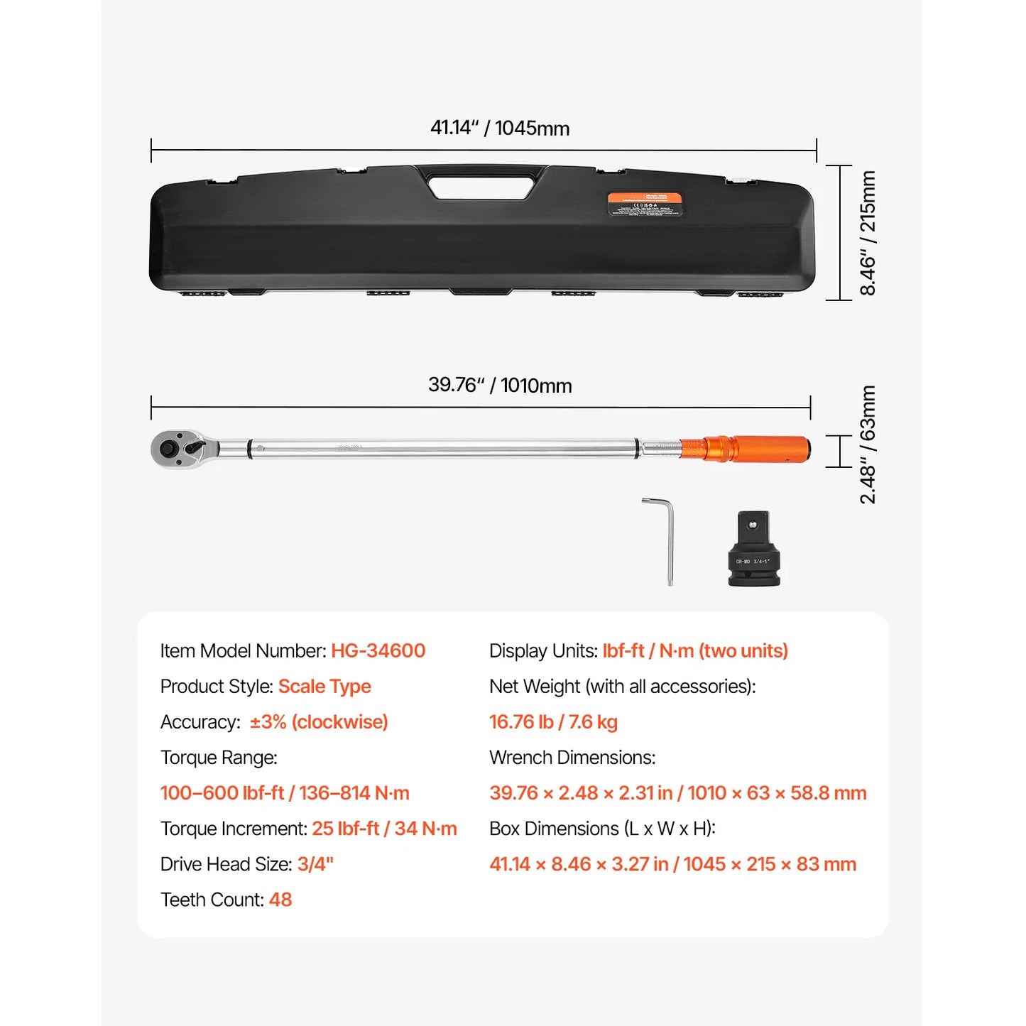 SucceBuy Torque Wrench Set Drive Click Torque Wrench Dual Direction