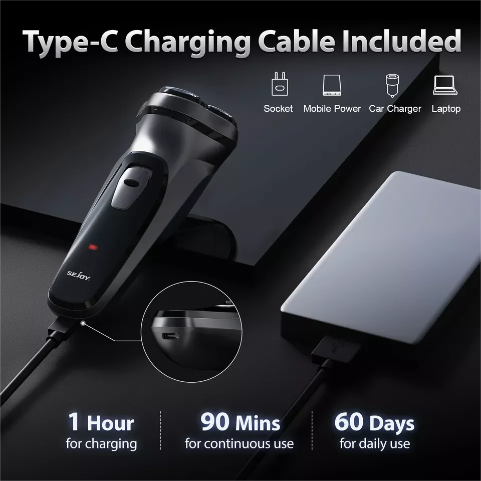 Sejoy Rechargeable Wet And Dry Electric Shaver With Pop-Up Trimmer