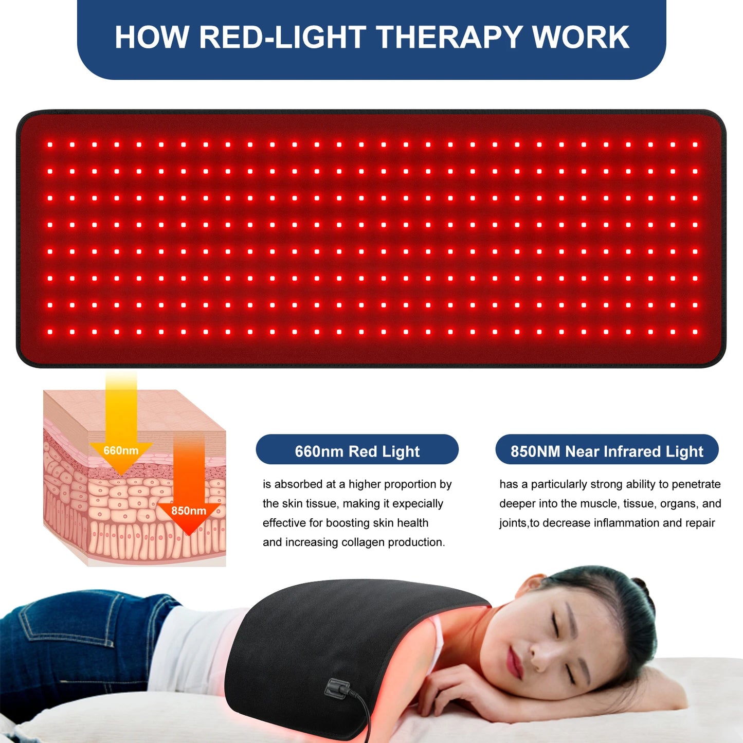 LOVTRAVEL Light Therapy Mat Full Body Back Wrap 660nm 850nm