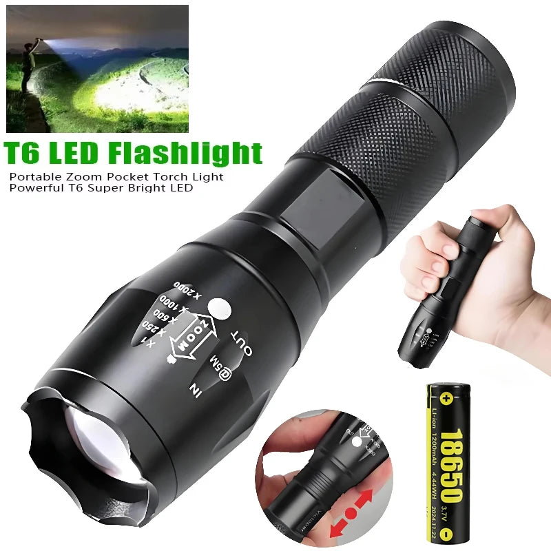 T6 Portable LED Flashlight 18650 Rechargeable 5 Modes Zoom Waterproof