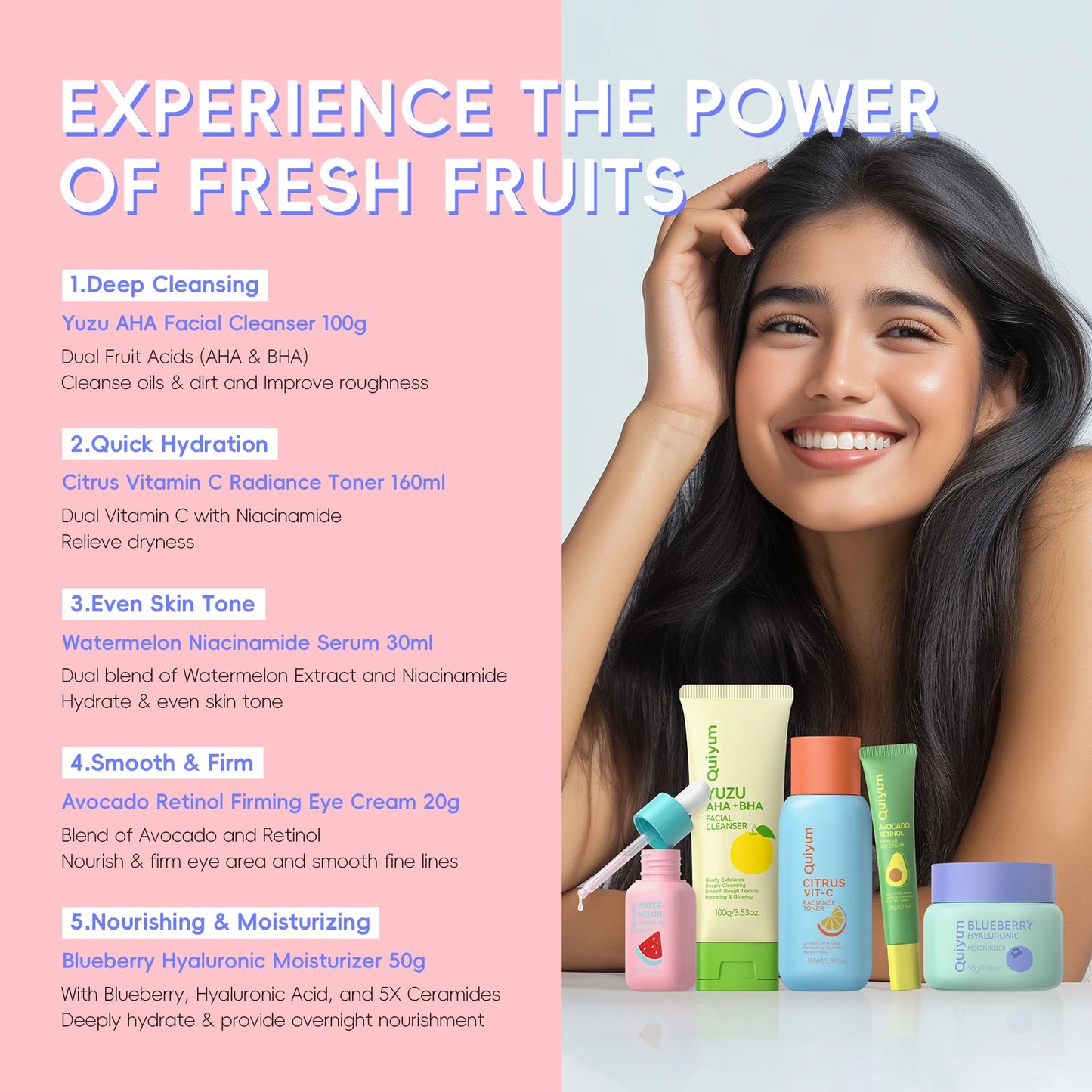 QUIYUM Fruit Fresh Collection 5-Piece Skincare Set Brightening Hydration
