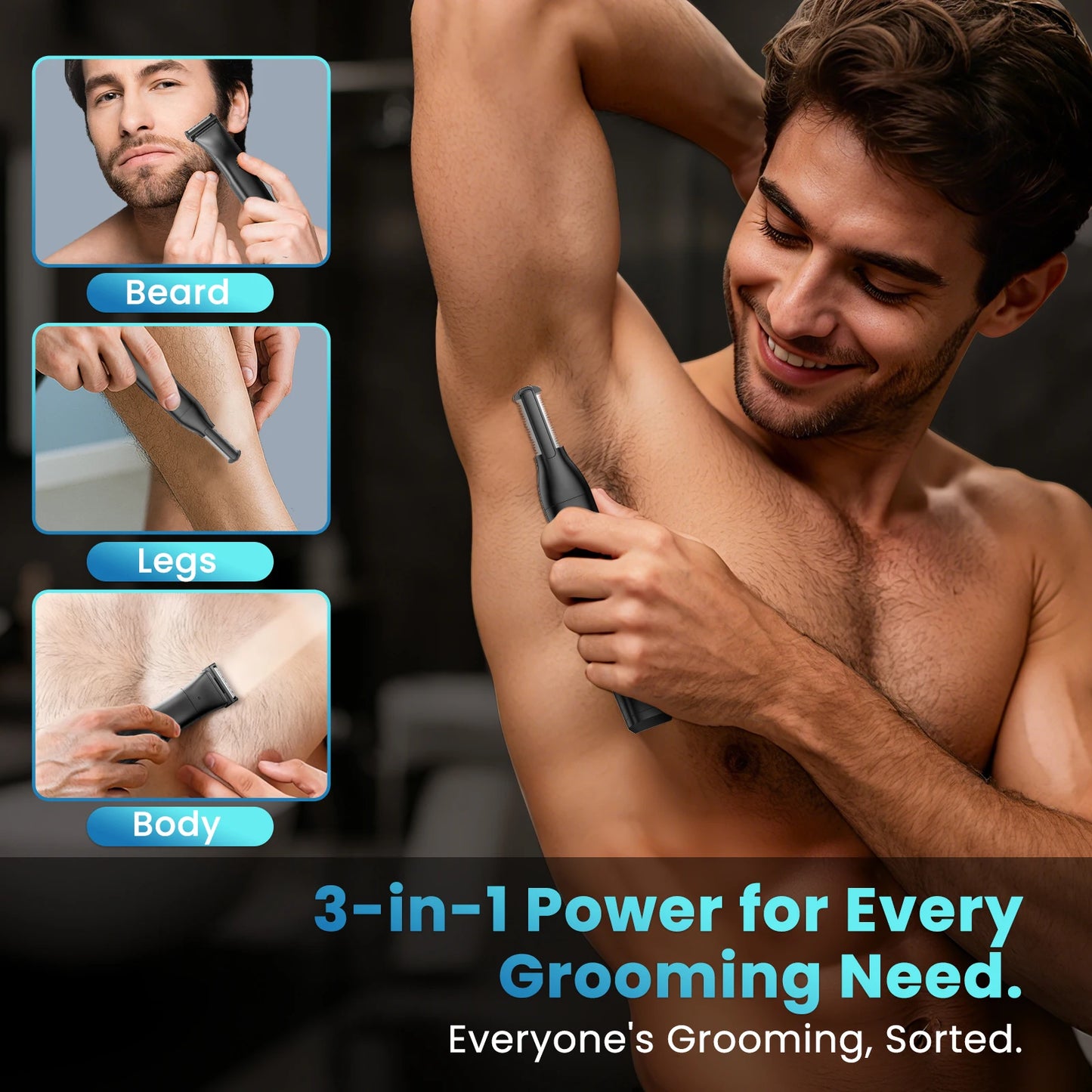 MAXGROOM 3-in-1 Men's Bidirectional Body Hair Trimmer Electric Shaver