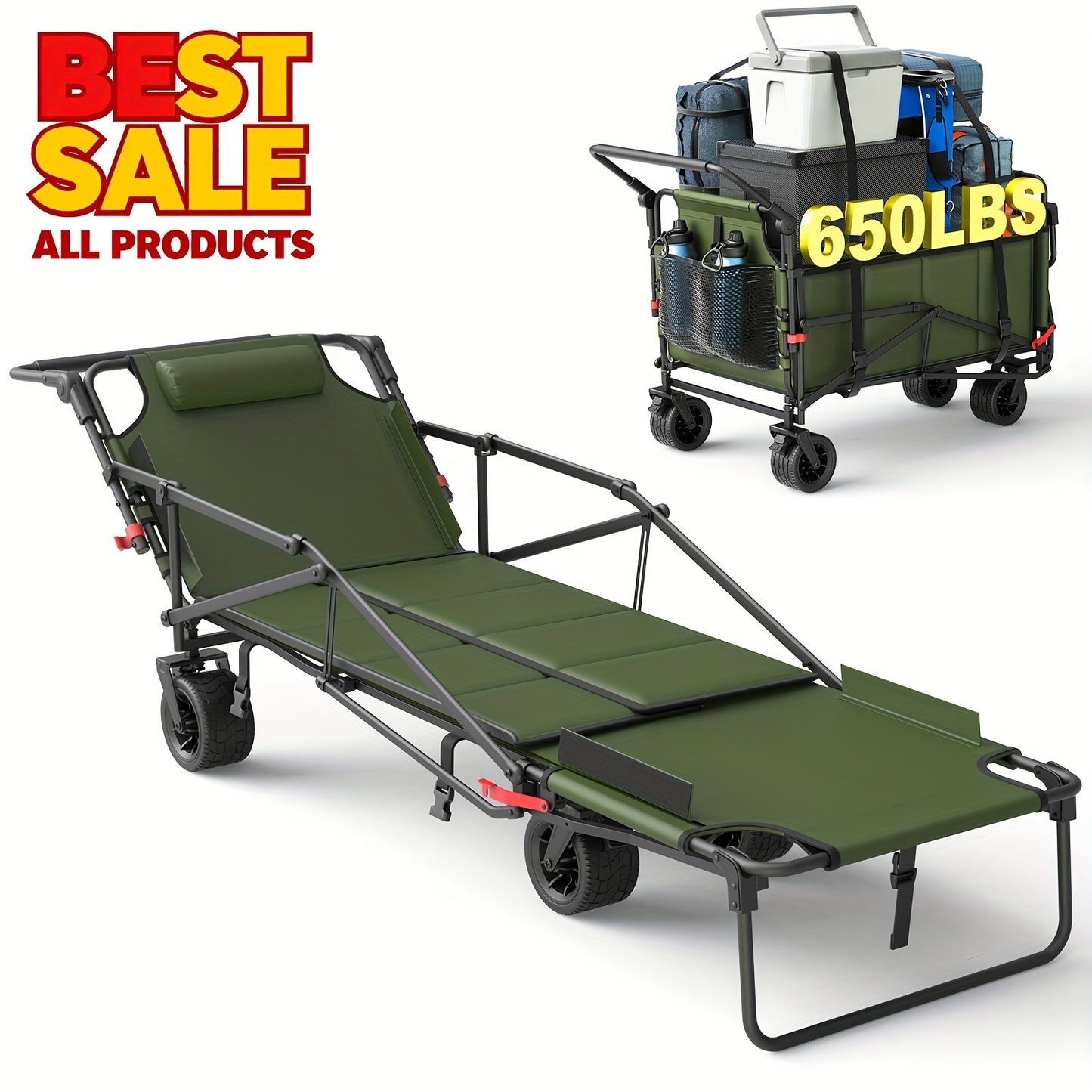 Leveleve 2 In 1 Folding Wagon and Convertible Beach Chair All Terrain