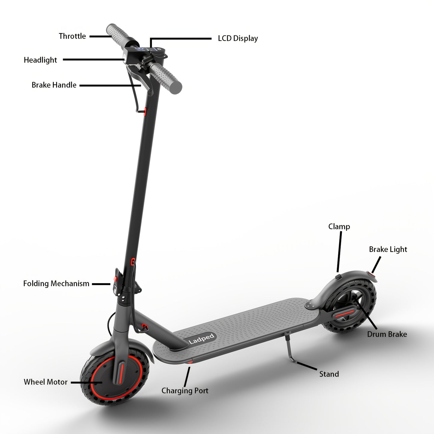 LADPED Electric Scooter 350W 500W Motor Foldable Long Range Battery